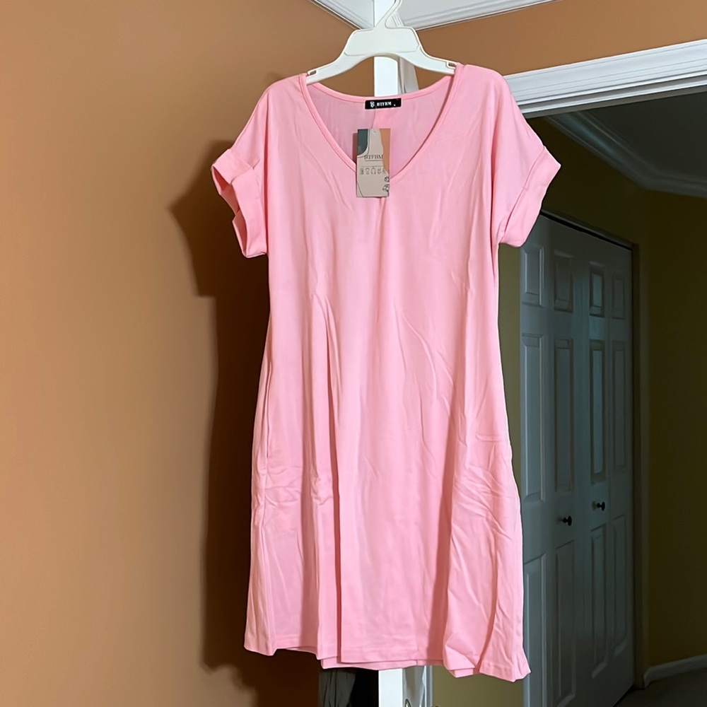 Pink flowy tee shirt dress